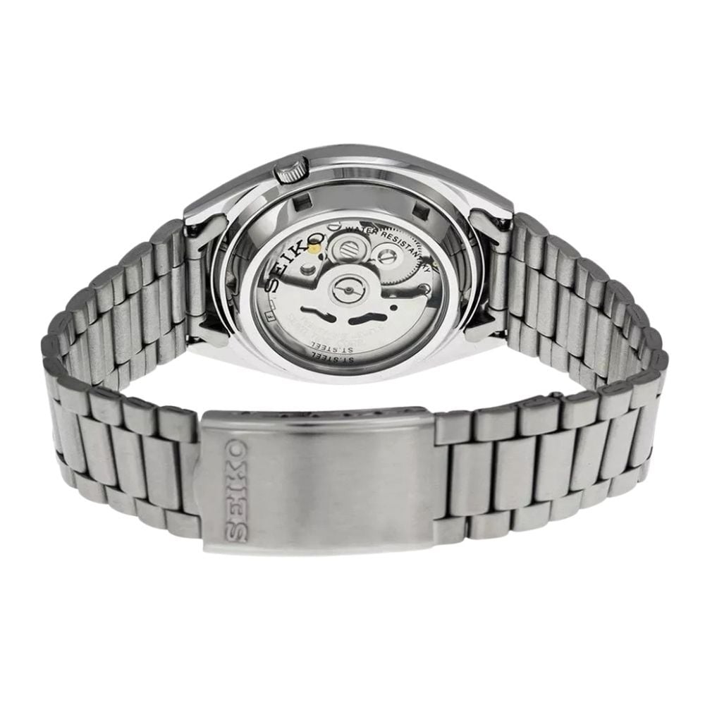セイコー5 腕時計 メンズ 自動巻き ネイビー ダークブルー シルバー SEIKO 5 海外モデル 逆輸入 メタルベルト 曜日 日付 バックスケルトン 機械式 誕生日 プレゼント ギフト 収納ケース付き 成人 卒業 入学