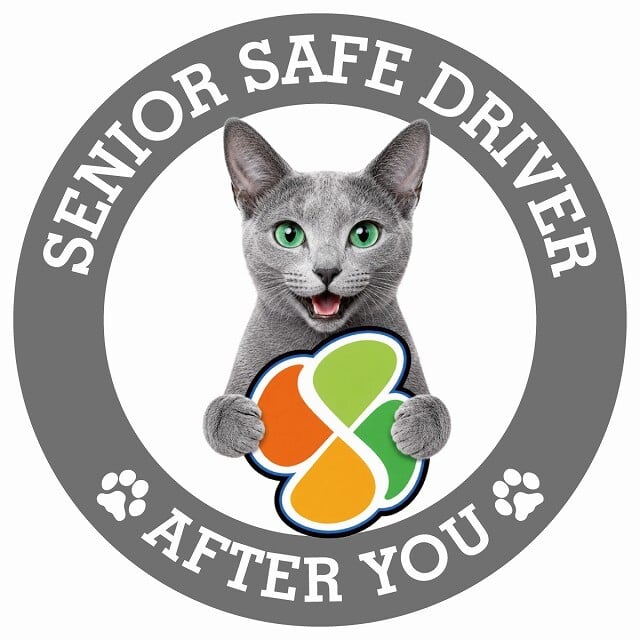 カーサイン 高齢者マーク SENIOR SAFE DRIVER ロシアンブルー ステッカー シール 直径13cm 肉球 日本製 車