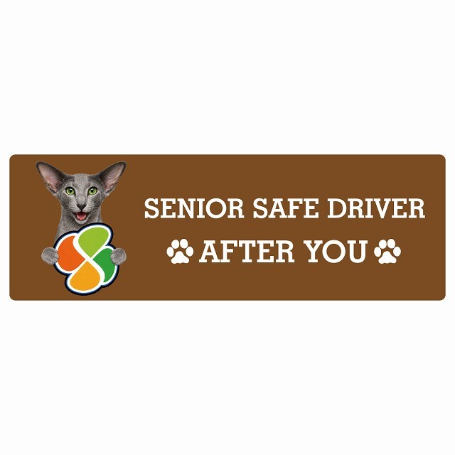 カーサイン 高齢者マーク SENIOR SAFE DRIVER オリエンタルショートヘア ステッカー シール 長方形 20x6.7cm 肉球 日本製 車
