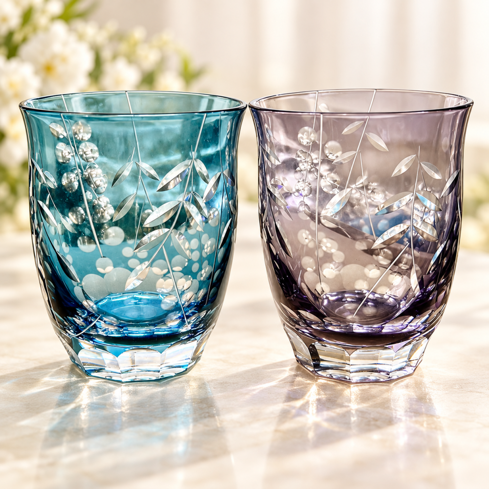 卒業 退職 名入れ ギフト SXX 切子 清涼カラーグラス 単品 / プレゼント ギフト 退職 記念 誕生日 古希 喜寿 早寿 長寿 祝い 紫 青 選べるカラー 数量限定