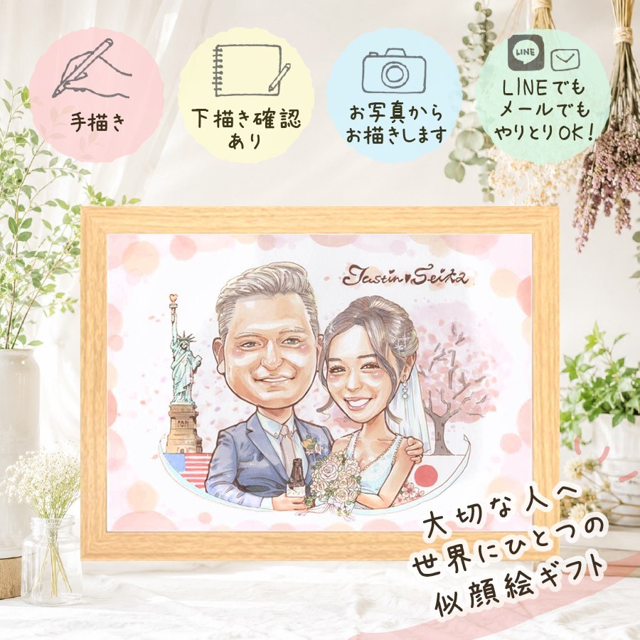 結婚式 ギフト 似顔絵 プレゼント 手描き 贈り物 名入れ 結婚式 ウェディング 婚礼 結婚祝い ウェルカムボード 新郎 両親 新婦 カップル 修正無料 名入れ 下書き確認 サプライズ 似てる 宝物 喜ばれる ブライダル ウェディング 思い出 一生もの ブライダルギフト 闘病中の方への励まし バレンタインデー オーダーメイド ウェディングギフト 白寿祝い メモリアルギフト