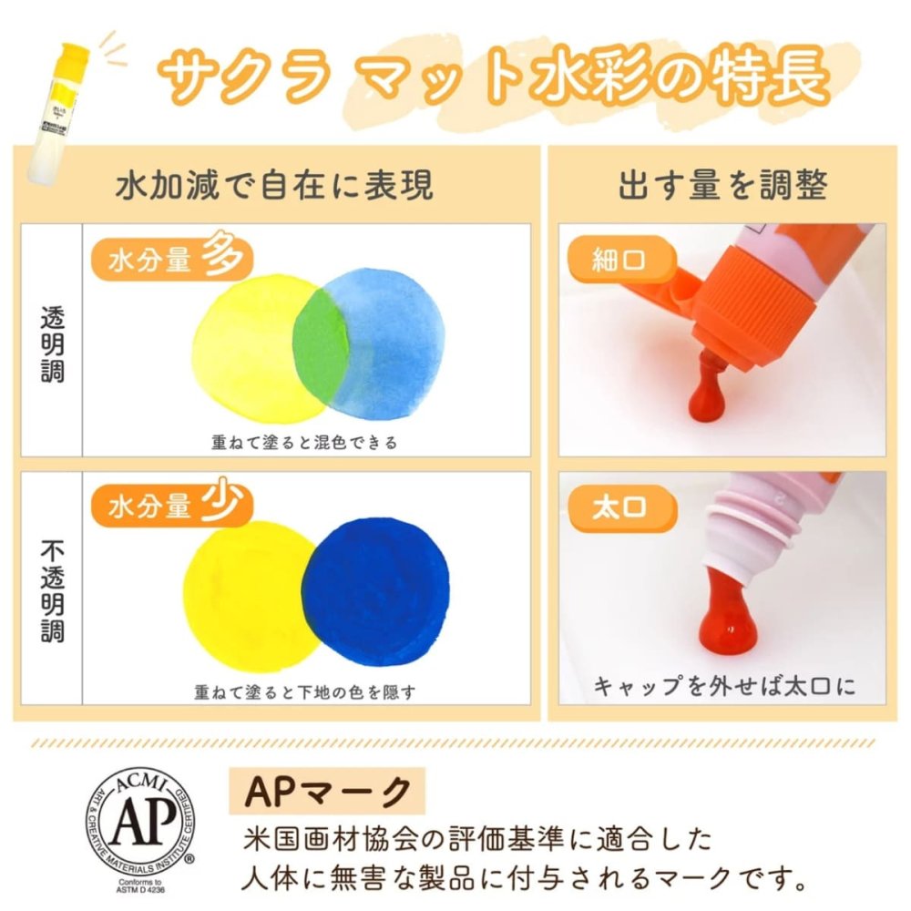 サクラ マット水彩 15色セット 金・銀入 ポリチューブ入（12ml）水彩絵の具 画材 図工 美術 小学校 中学校 NW15PR #54174 通常配送料込み