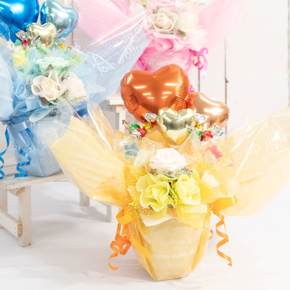 キャンディー バルーンフラワー アレンジ 送料無料 花 プレゼント 造花 ブーケ 卒業 卒園 ギフト オレンジ ピンク 水色 誕生日 女性 友達 退職祝い 上司 還暦祝い 結婚記念日 母の日 両親 子供会 発表会 推し活 カスタム 選べる 風船 開店祝い