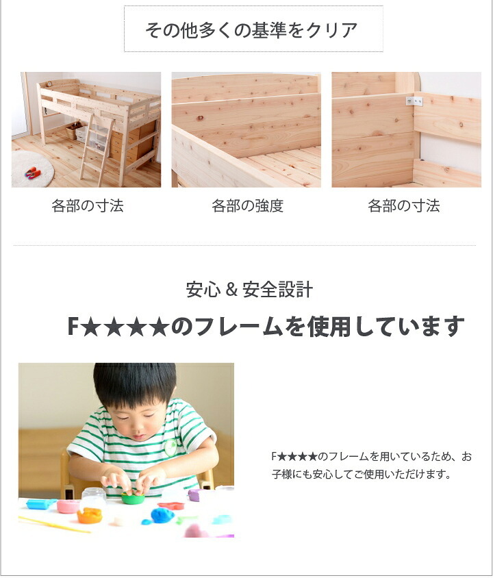 ベッド 寝具 ロフト シングル シングルサイズ ひのき すのこ フレームのみ 国産 ベット 棚付き コンセント付き サイドガード付き 下収納 ヒノキ 檜 スノコ 無塗装 耐久性 頑丈 シンプル おしゃれ ナチュラル