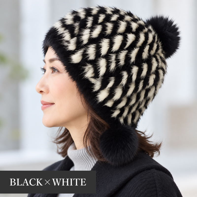 ファー帽子 レディース ミンクファー フォックスファー 毛皮 リアルファー 本物 ニット帽 ブラック ブラウン 冬帽子 高級 ポンポン付き プレセント ギフト 送料無料