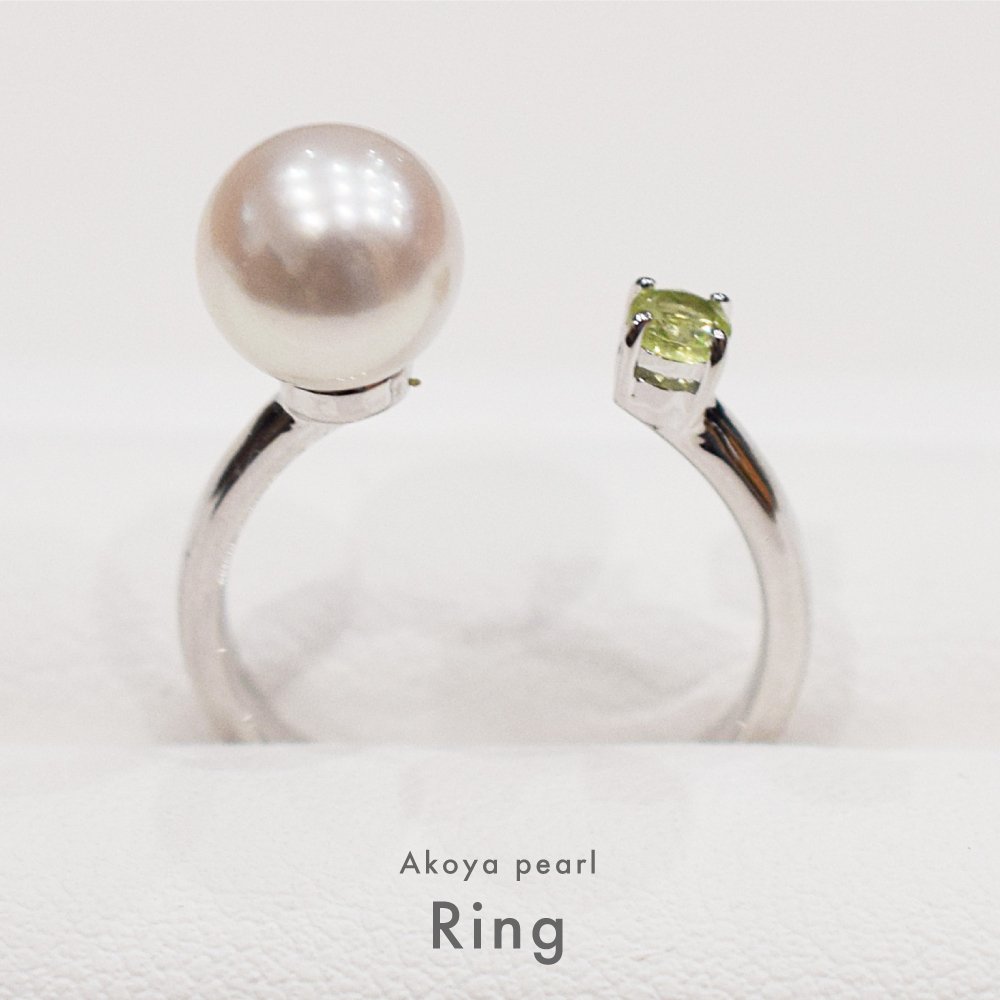 ［pearl566］ 7.5mm - 8mm フリーサイズ リング ホワイトピンク あこや真珠 半貴石 シトリン ブルートパーズ ペリドット ガーネット