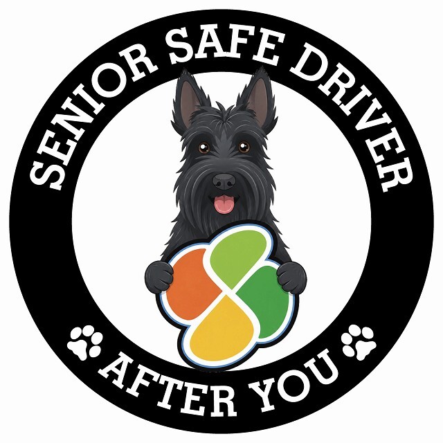 カーサイン 高齢者マーク SENIOR SAFE DRIVER スコティッシュテリア ステッカー シール 直径13cm 肉球 日本製 車
