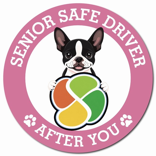 カーサイン 高齢者マーク SENIOR SAFE DRIVER ボストンテリア マグネット 強力 直径13cm 肉球 日本製 車 ステッカー