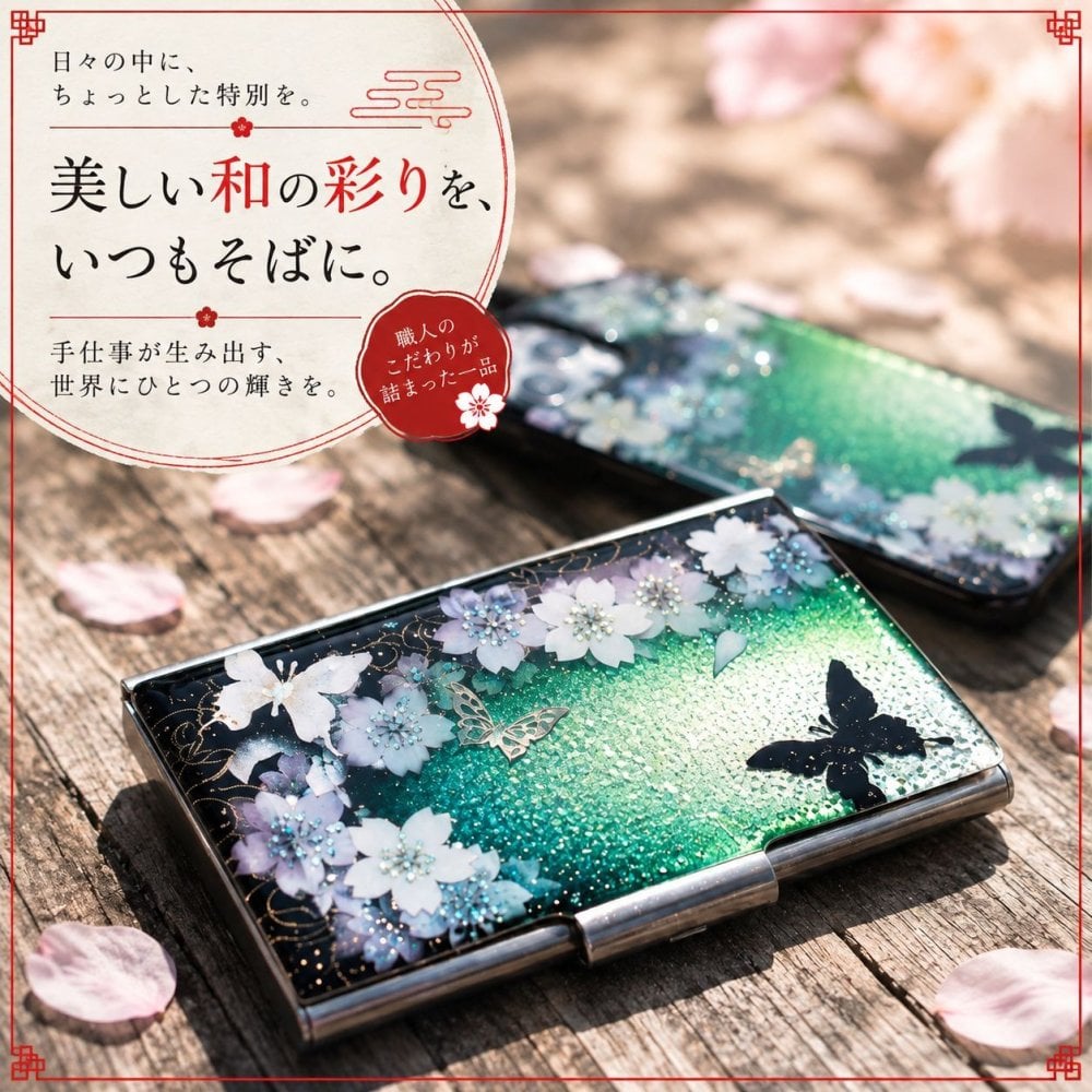 名刺入れ『値』和柄 和風 カードケース 夜桜 伝統工芸 職人 手作り 名入れ 記念日 誕生日 ギフト 送料無料 和風 ハンドメイド 立体彩色 螺鈿風 20代 40代 50代 プレゼント お祝い 還暦 退職 卒業