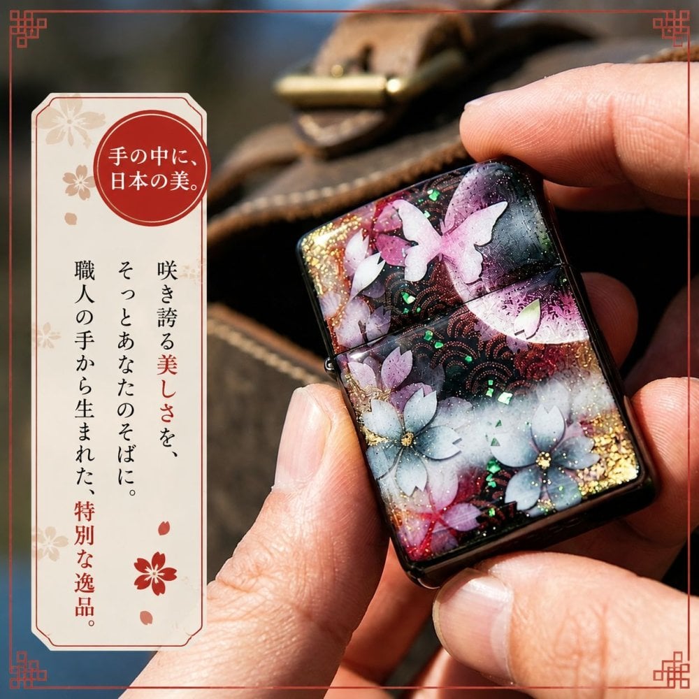 職人の手作り！和柄ペアzippo『亜』名入れ 送料無料 和風 桜 工芸 ハンドメイド ジッポ ライター 喫煙具 電子タバコ アイコス イルマ ギフト プレゼント