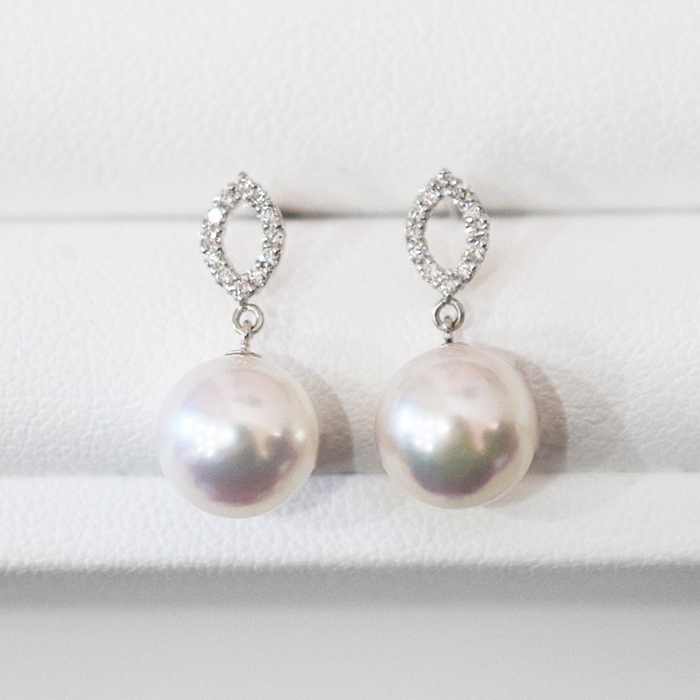 ［pearl626］ 8mm -  8.5mm パール ピアス ダイヤ あこや真珠 K18YG K18WG 0.06ct ダイヤモンド 天草