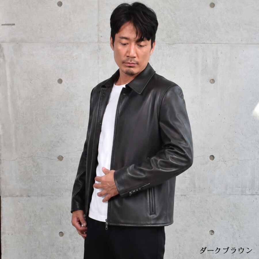 シングル ステンカラー ジャケット 本革 メンズ レザージャケット 本革ジャケット 革ジャン ラムレザー[Merfirge] (MZR3966)