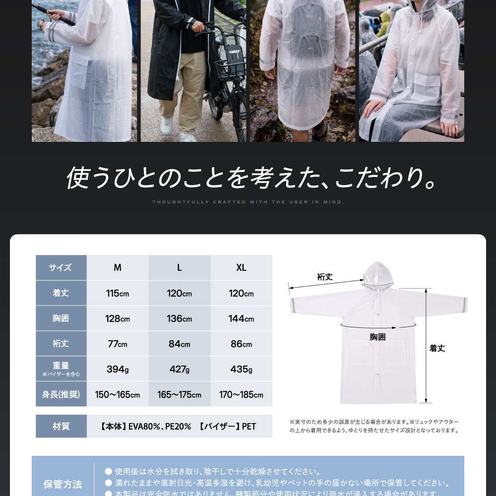 【日本企業企画】レインコート カッパ 自転車 リュック対応 クリアバイザー付き レディース メンズ ［国内試験済み］ポンチョ ロング丈 雨具 雨合羽