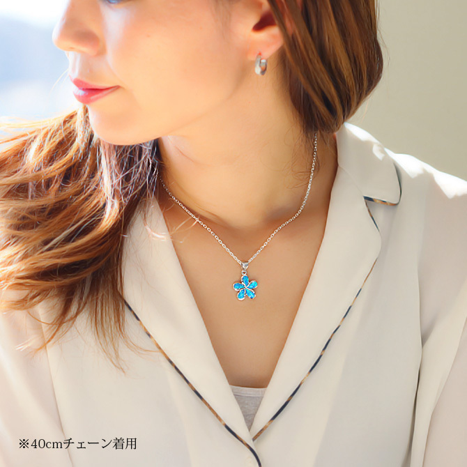 ハワイアンジュエリー ネックレス シルバー ネックレス 刻印 無料 オパール プルメリア ネックレス シルバー925 ロジウムコーティング ギフトラッピング可能 チェーン 長さ選べる プレゼント ハロウィン 【品番：CG-SOP1006】