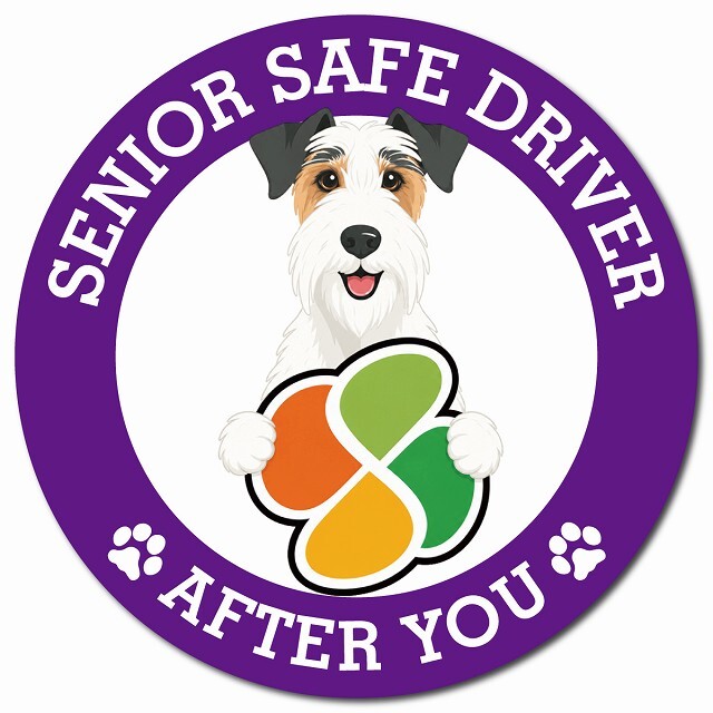 カーサイン 高齢者マーク SENIOR SAFE DRIVER ワイヤーフォックステリア マグネット 強力 直径13cm 肉球 日本製 車 ステッカー