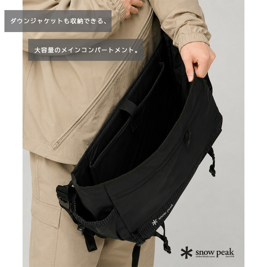 snowpeak Grid Messenger Bag ショルダーバッグ 斜め掛け 大容量 普段使い 使いやすい シンプル レディース メンズ ギフト プレゼント ブラック 100261sb08