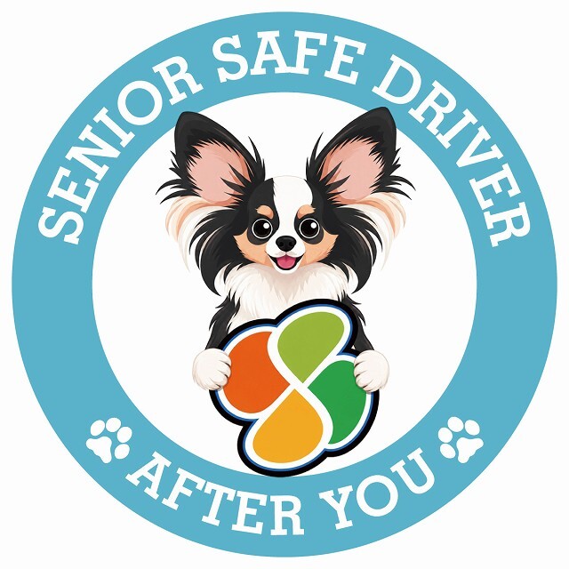 カーサイン 高齢者マーク SENIOR SAFE DRIVER パピヨン ステッカー シール 直径13cm 肉球 日本製 車