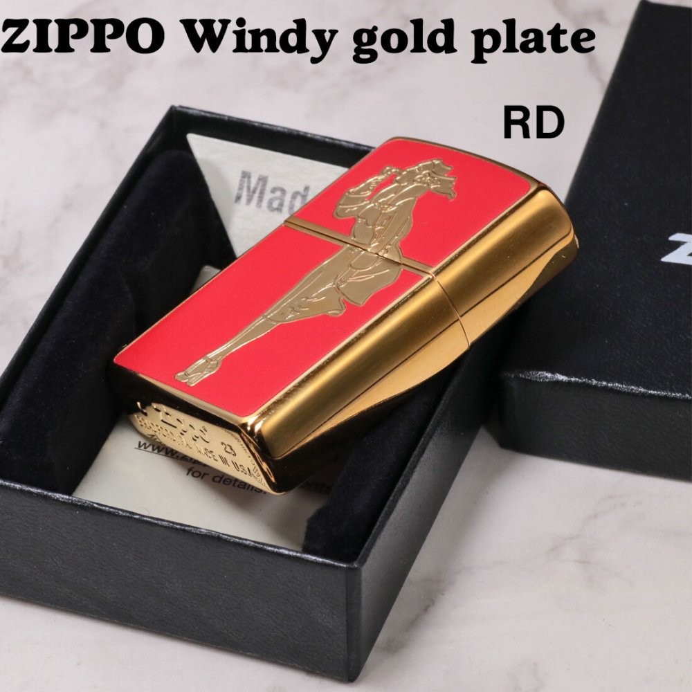 【名入れ】送料無料 zippo ライター  ジッポーライター  人気の「WINDY」デザイン ゴールド WINDY Gシリーズ RD #200FB 金タンク 金メッキ 両面フルカラー赤 誕生日 ギフト プレゼント [zWINDY-GRD]