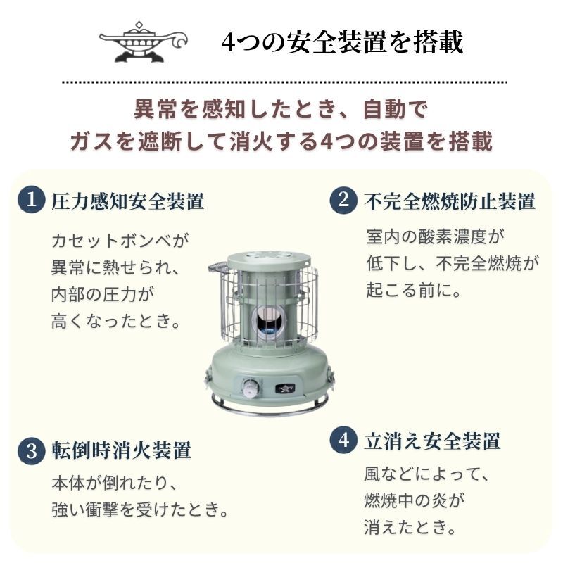 アラジン ポータブルガスストーブ カセットボンベ レッド グリーン ホワイト 小型 コンパクト 屋内 屋外 キャンプ アウトドア ベランダ コードレス マグネット式 安全装置 収納袋付き センゴクアラジン 千国 SAG-BF02C