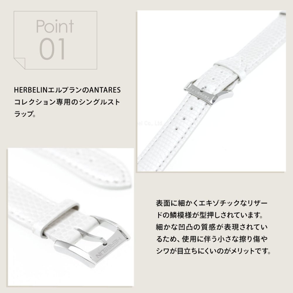 エルブラン HERBELIN アンタレス ANTARES 専用 替えバンド ベルト レディース BRAC17048A19 シングル ストラップ シルバー IGUANA BLANC リザード ホワイト