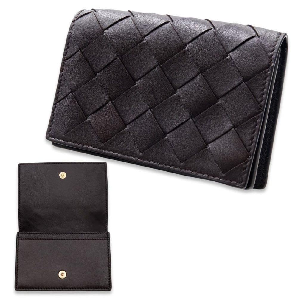 ボッテガヴェネタ BOTTEGA VENETA 名刺入れ カードケース イントレチャート フォンダン ブラウン 茶 メンズ レディース 本革 レザー スナップボタン ビジネス 593115 V3UH2 2132 ゴールド金具