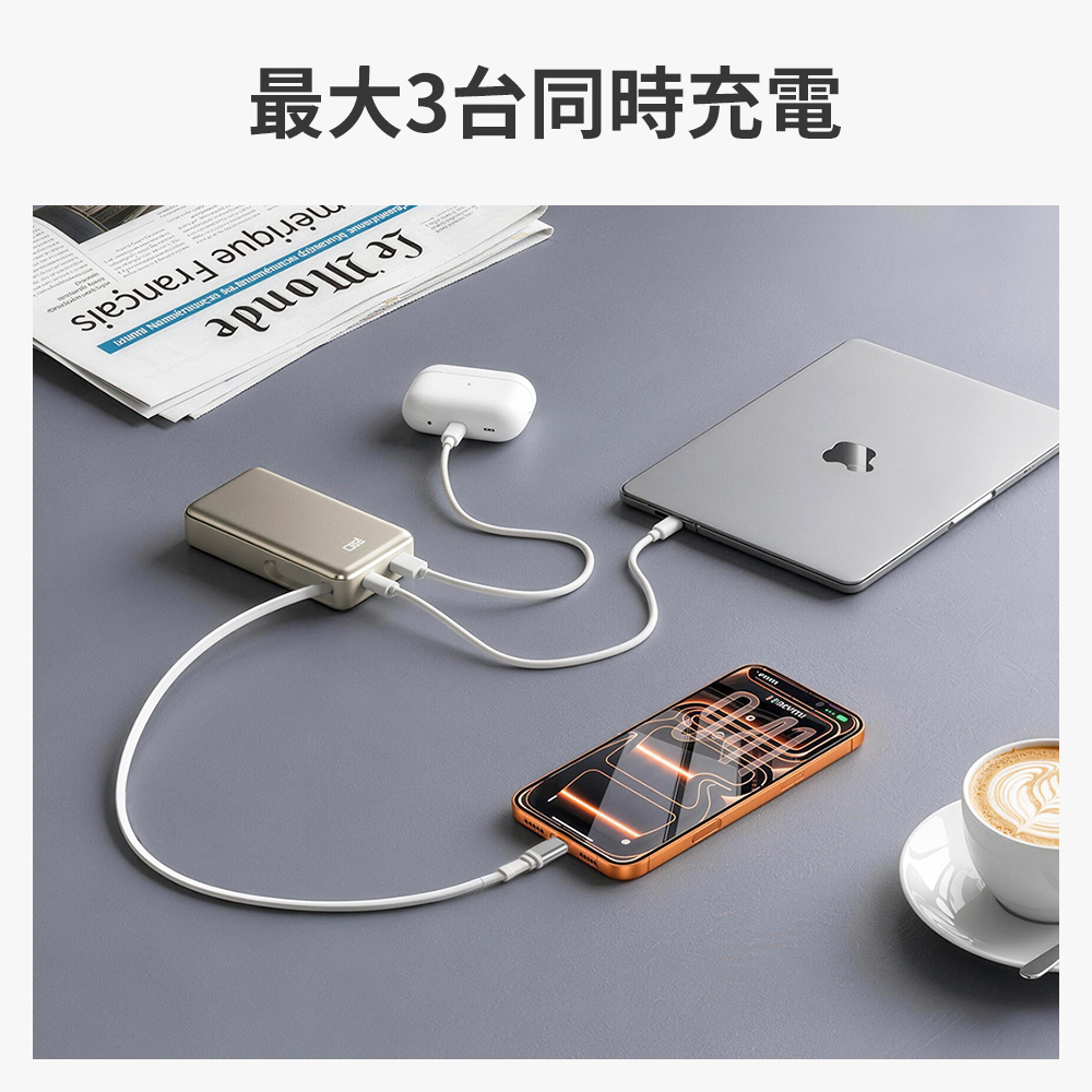 モバイルバッテリー 巻き取り式 ケーブル一体型 20000mAh 20W 3台同時充電 Type-Cケーブル内蔵 Type-C /USB-A出力 リール 伸縮ケーブル PD対応 残量表示 PSE認証済 機内持込可 旅行 出張 停電対策 防災グッズ