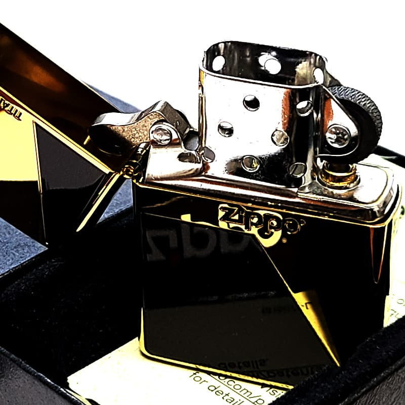 ZIPPO ライター 金チタン ジッポ ロゴ ブラック&ゴールド かっこいい 黒金 チタンコーティング 彫刻 おしゃれ 高級 メンズ ギフト プレゼント
