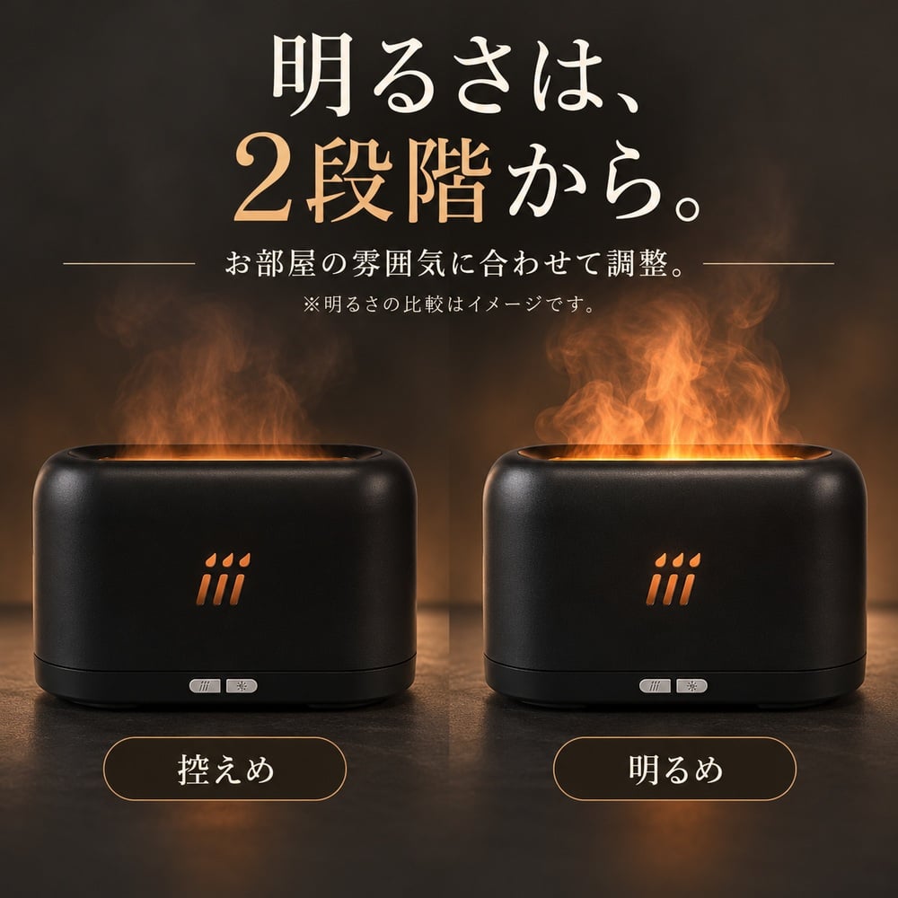 加湿器 炎 ゆらぎ 180ml 卓上 アロマ対応 アロマディフューザー 超音波式 LED 上から給水 上部給水 おしゃれ べランピング ギフト プレゼント 父の日 母の日 敬老の日 ベッドルーム ベッドサイド 間接照明