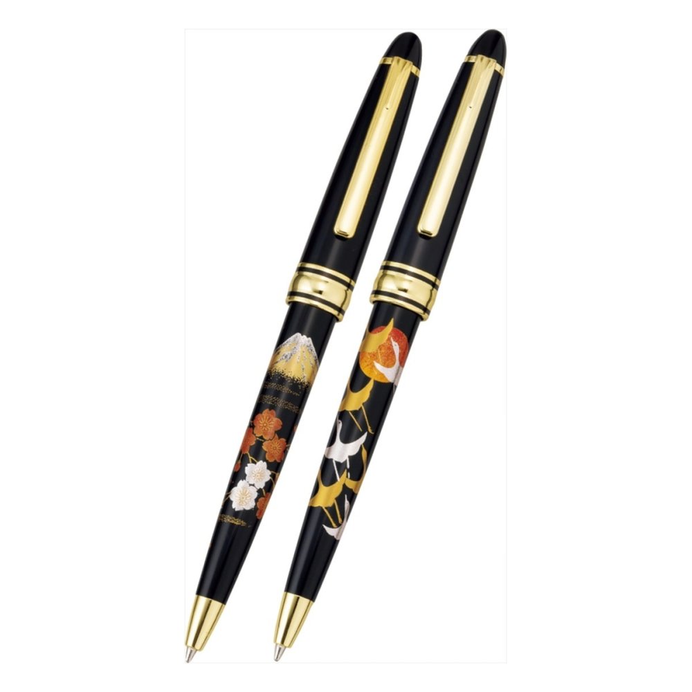 高級蒔絵ボールペンペア 富士 鶴 木箱入 文具 筆記具 文房具 ペン ステーショナリー【北海道・沖縄県・離島 配送不可】