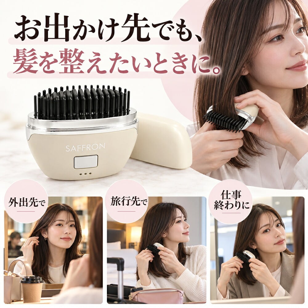 充電式 ヘアアイロン ブラシ コードレス コンパクト 持ち運び 軽量 軽い ブラシ型 旅行 ストレート 前髪 外はね 内巻き ヒートブラシ 寝癖直し とかすだけ 携帯 ポータブル 簡単 通勤通学