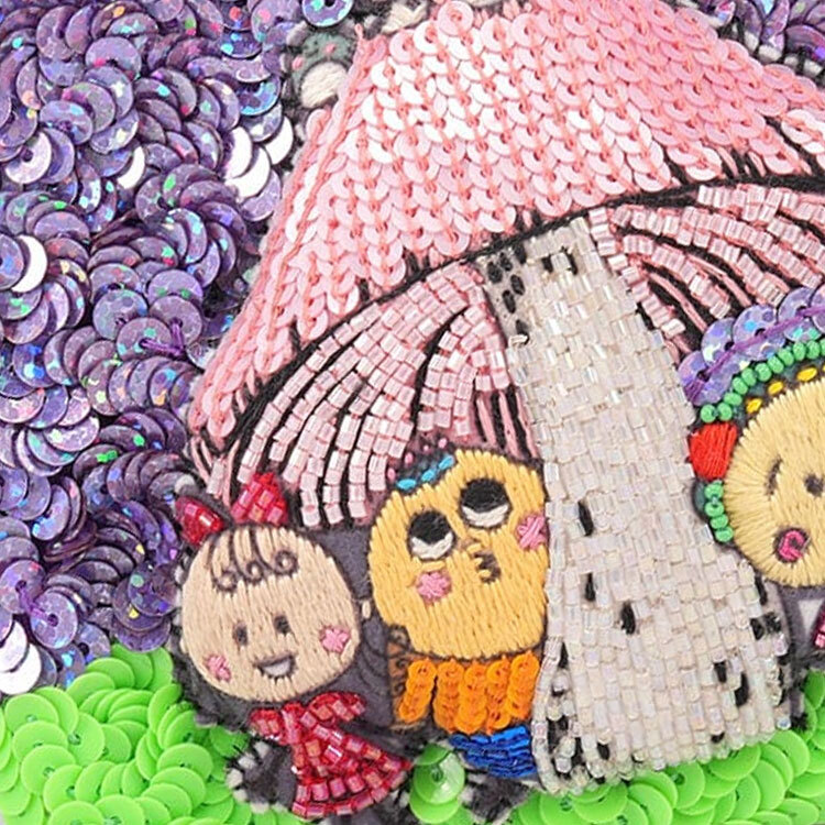  タマオワールド スパンコール刺繍ポーチ コジコジ mushroom 定形外 送料無料 POC3759 スパンコール 刺繍 ポーチ 小銭入れ