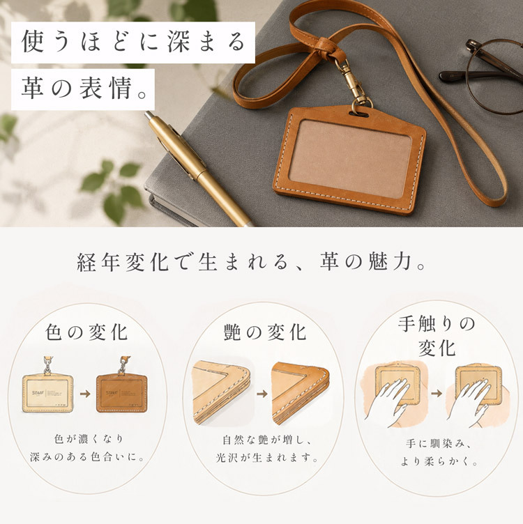社員証ケース レザークラフト キット 本革 牛革 メンズ 初心者 簡単 手作り ハンドメイド IDカードケース ビジネス 会社 プレゼント 経年変化 レザー用品 名札 ネームタグ 通勤 男性 仕事用 人気 7F (09000726-mens-1r)