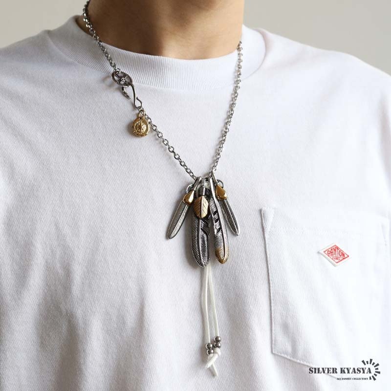 ステンレス フェザーネックレス インディアンジュエリー ペンダントネックレス メンズネックレス シルバー ゴールド 太角 あずきチェーン 細身 羽根 イーグル 精巧 立体的 男性 金属アレルギー対応