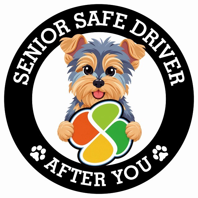 カーサイン 高齢者マーク SENIOR SAFE DRIVER ヨークシャーテリア ステッカー シール 直径13cm 肉球 日本製 車