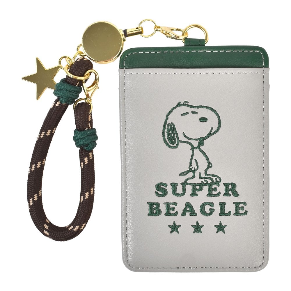 パスケース スヌーピー SNOOPY 定期入れ リール付き 伸びる ストラップ 定期券入れ ICカードケース レディース メンズ キッズ 子供 通勤 通学 キャラクター グッズ ジョークール コンパクト 薄型 軽量 かわいい おしゃれ シングルパスケース カード 2枚収納 グレー グリーン