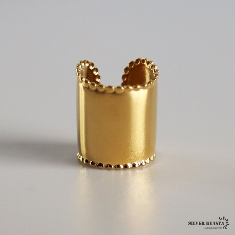 ステンレス ロングイヤーカフ 長め シンプルイヤーカフ ミル打ち かわいい メタル ワイド ゴールド 18KGP 片耳1点 プチプラ 耳の穴不要 痛くない レディース 女性 金属アレルギー対応フェイクピアス ノンホール イヤリング