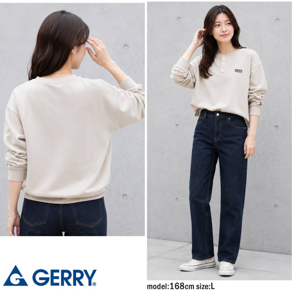 【予約】GERRY ジェリー スウェット ヘンリーネック レディース メンズ gea-m0033 裏起毛 トレーナー 長袖 織りネーム 刺繍 防寒 ビッグシルエット オーバーサイズ アメカジ アウトドア ストリート カジュアル M L XL 2026FW  別注