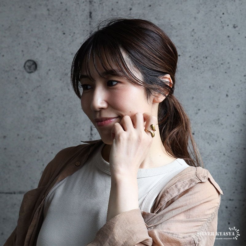 ステンレス ドロップオープンリング 18KGP レディース 指輪 ゴールド オープンリング ドロップリング ニュアンスリング ボリュームリング 曲線リング ウェーブリング 金属アレルギー対応 シンプル モード おしゃれ トレンド