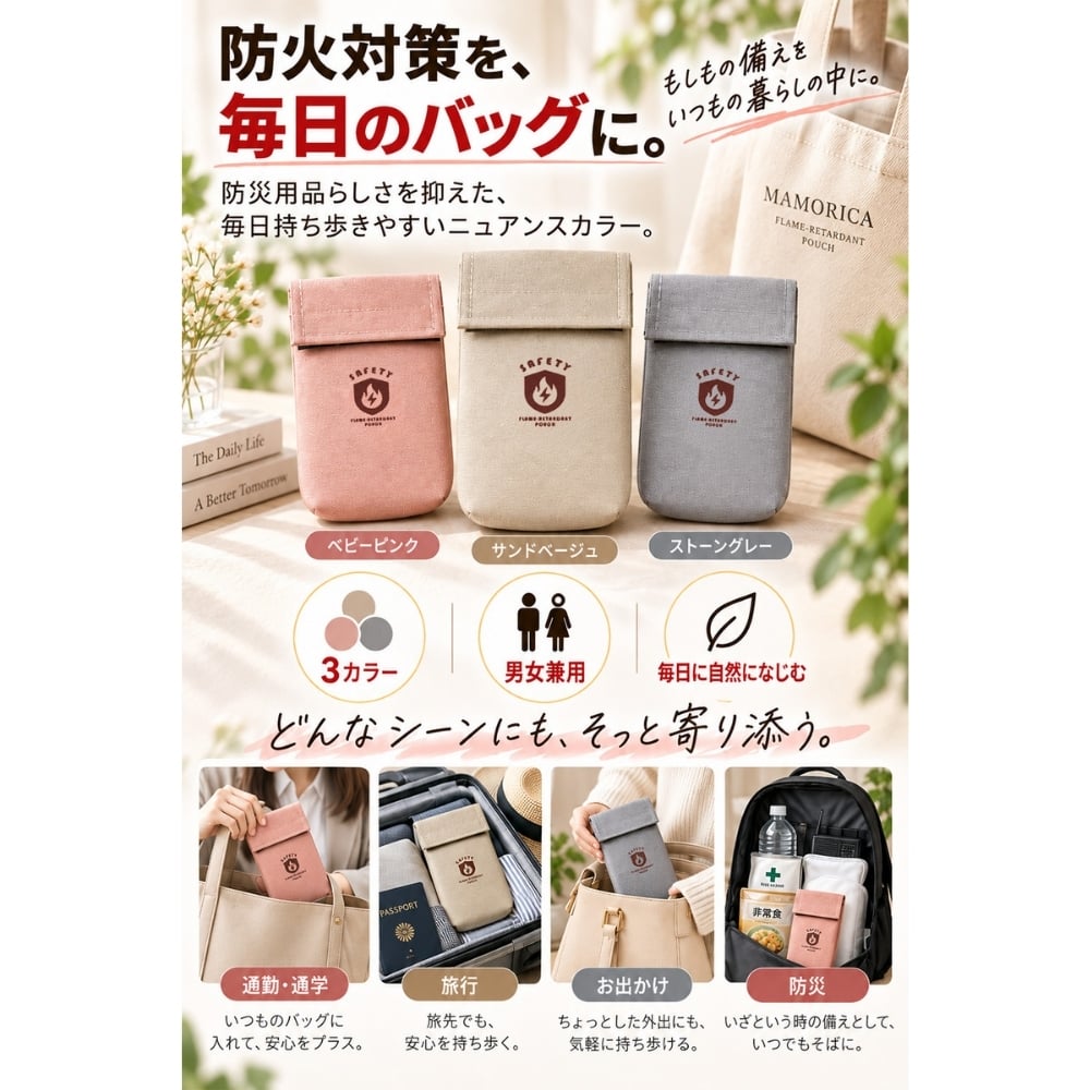 【ラッピング無料】 難燃 セーフティポーチ MAMORICA マモリカ モバイルバッテリー ハンディファン 収納 3層構造 防災グッズ 旅行 ポーチ 