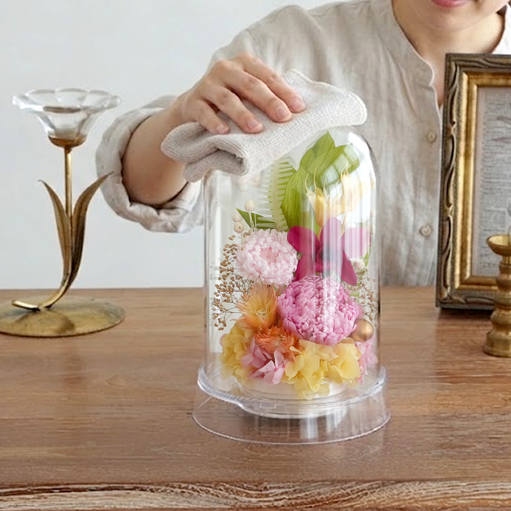 プリザーブドフラワー お供え花 クリアドーム 花あかり｜プリザーブドフラワー お供え花 仏花 クリアドーム 仏壇用 初盆 新盆 四十九日 一回忌 お手入れ簡単 水替え不要 ほこりが入りにくい お悔やみ お彼岸 即日発送 送料無料