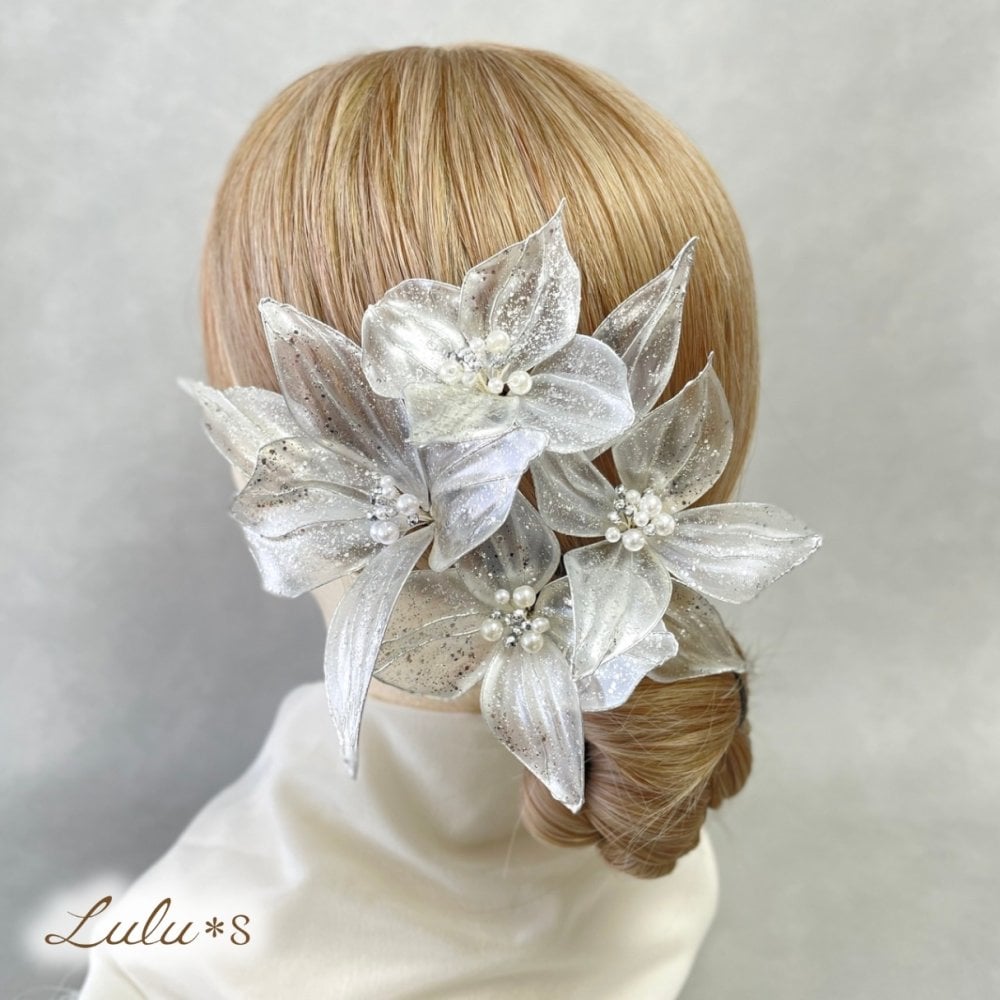 髪飾り アメリカンフラワー ディップアート 選べる6種 ヘアアクセサリー ヘッドドレス セット 大ぶり 成人式 卒業式 袴 振袖 和装 結婚式 前撮り ウェディング 白無垢 色打掛 ドレス 浴衣 七五三 ハンドメイド カサブランカ シルバー ゴールド ガラスホワイト 贈り物 ギフト プレゼント 娘 孫 友達 お祝い Lulu＊s ルルズ