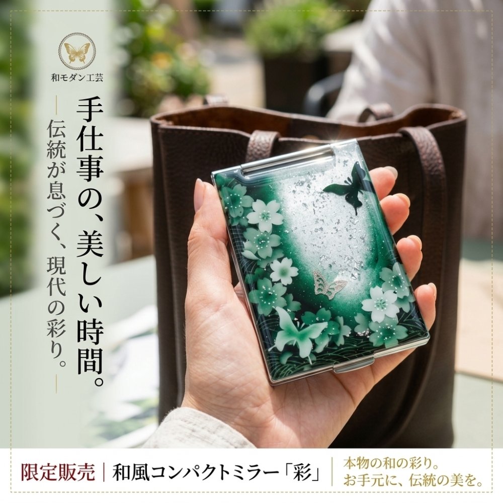 コンパクトミラー『地』名入れ 送料無料 和柄 和風 和モダン 和雑貨 和小物 手鏡 折りたたみ 桜 伝統工芸 職人 手作り ハンドメイド 記念日 プレゼント ギフト