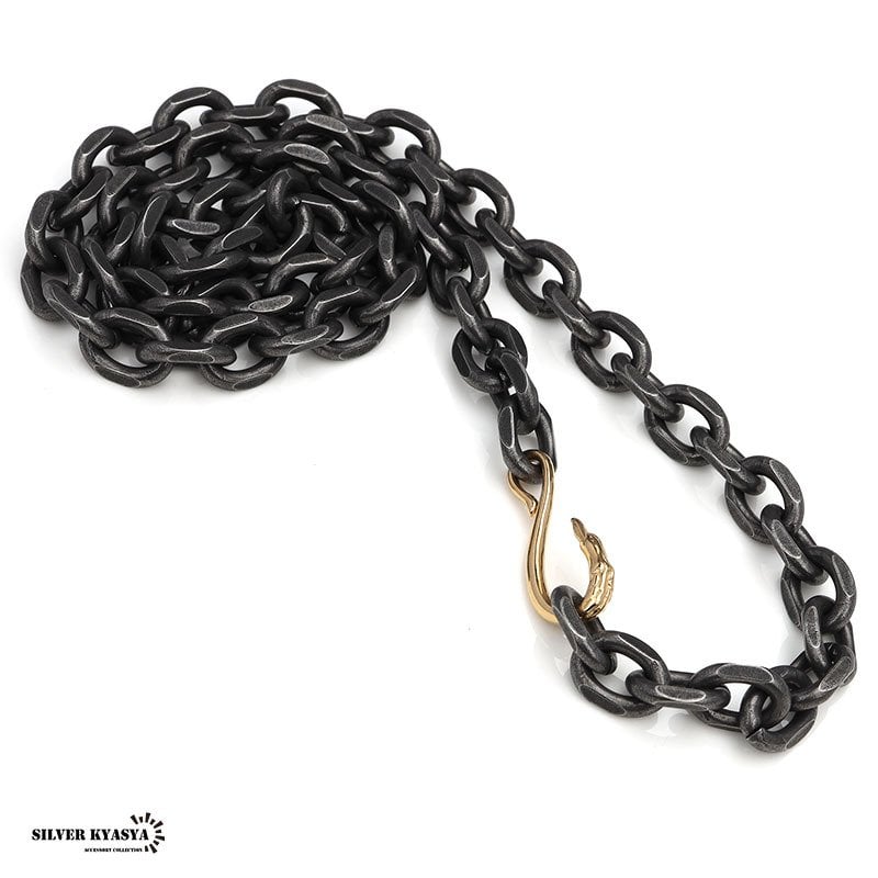 太角チェーン 幅9mm シルバー ゴールド イーグルフック チェーンネックレス フェザーネックレス チェーン 燻 太角チェーンセット 太め 全てステンレス素材！