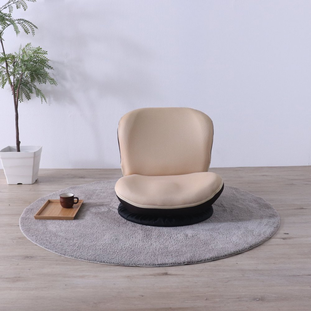 高座椅子 カム 回転式 リクライニング 完成品 360度回転 ブラック・ベージュ W52×D58~92×H52cm座面高15cm 座椅子 リクライニングチェア パーソナルチェア 肘付き ブラック ベージュ おしゃれ