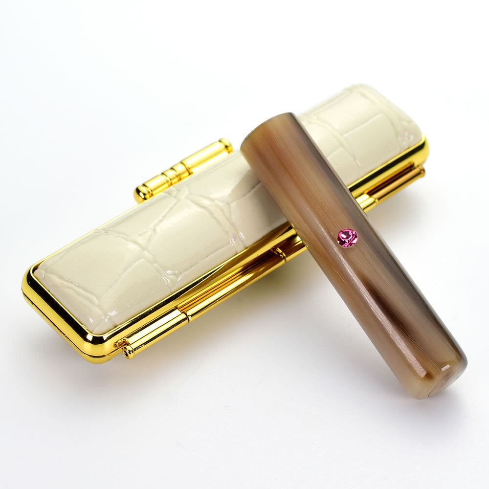 印鑑 はんこ 実印 女性 子供 銀行印 オランダ水牛 10.5 ～ 18.0mm スワロフスキーアタリ付き クロコ調ケースセット 認印 ハンコ 判子 個人 ケース付 おしゃれ 可愛い 赤ちゃん プレゼント ギフト 祝い 記念