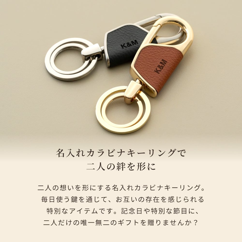 ペア 名入れ カラビナ キーリング ラウンド型 2個 セット BOX付き 名前入り キーホルダー エコレザー メンズ レディース おしゃれ カラビナ 結婚記念日 革婚式 お揃い カップル クリスマス 合成皮革 おしゃれ 彼氏 彼女 夫 妻名前 刻印 記念品 プレゼント バレンタイン ホワイトデー クリスマス 即日発送 ギフト 父の日 2026 プレゼント