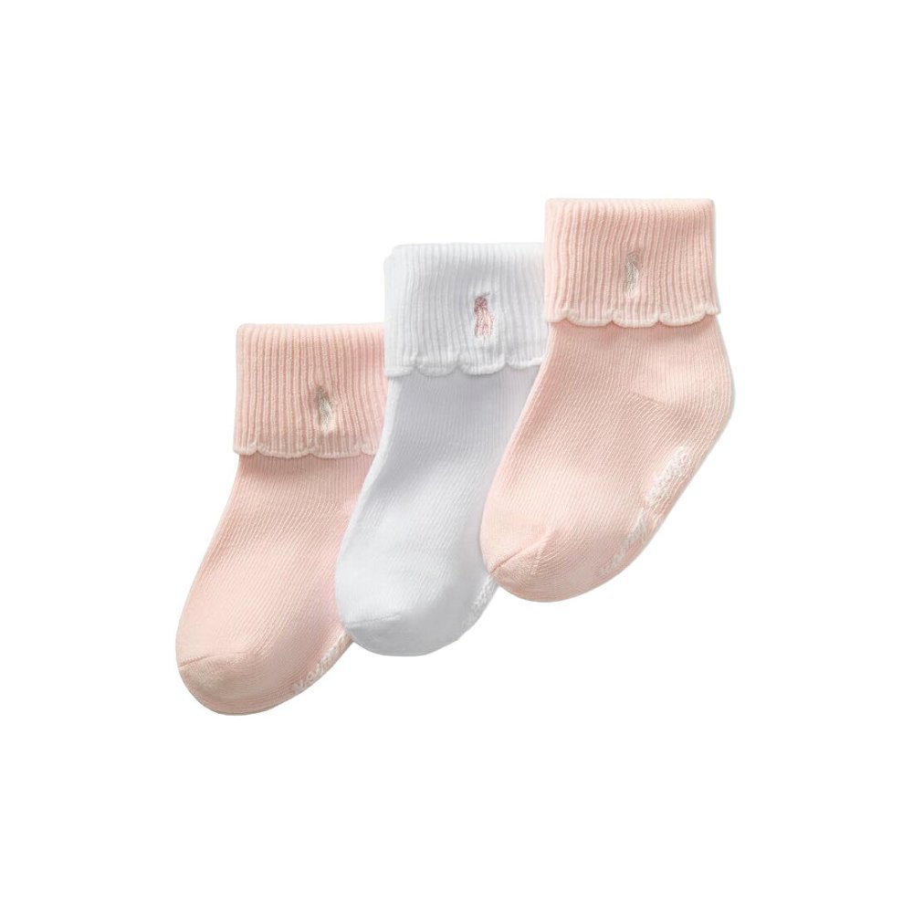 赤ちゃん 靴下 3足セット ポロラルフローレン POLO RALPH LAUREN 女の子 新生児 0歳 1歳 6ヶ月 ベビー ソックス 滑り止め 脱げにくい 柔らか フリル クルー丈 コットン混 ピンク 白 紺 おしゃれ かわいい シンプル フォーマル 出産祝い 孫 誕生日 ギフト プレゼント