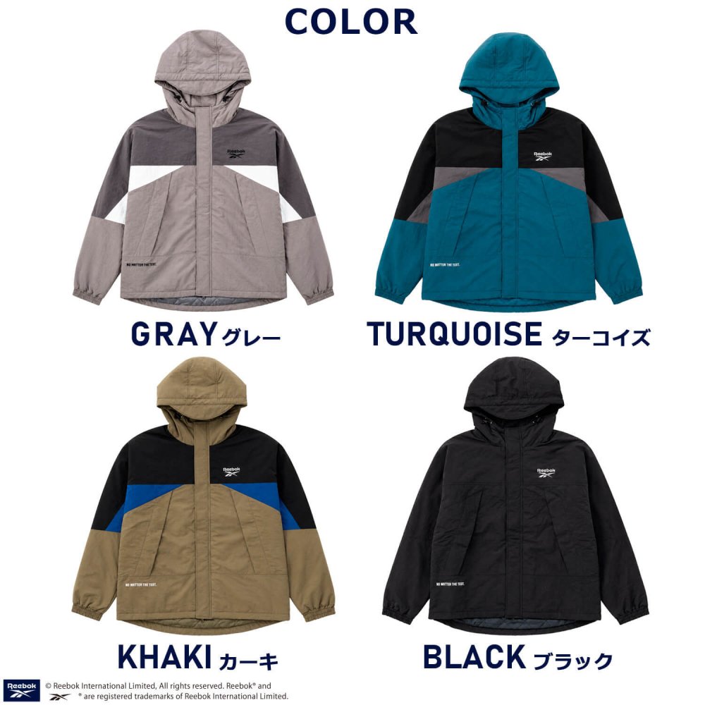 【予約】Reebok リーボック マウンテンパーカー メンズ 長袖 アウター ブルゾン スタンド フルジップ フーディ 中綿 キルト 軽量 防風 あたたかい ロゴ 刺繍  ブランド 大きいサイズ ゆったり ユニセックス 春 秋 冬 M L LL 黒 紺 2026fw karlas