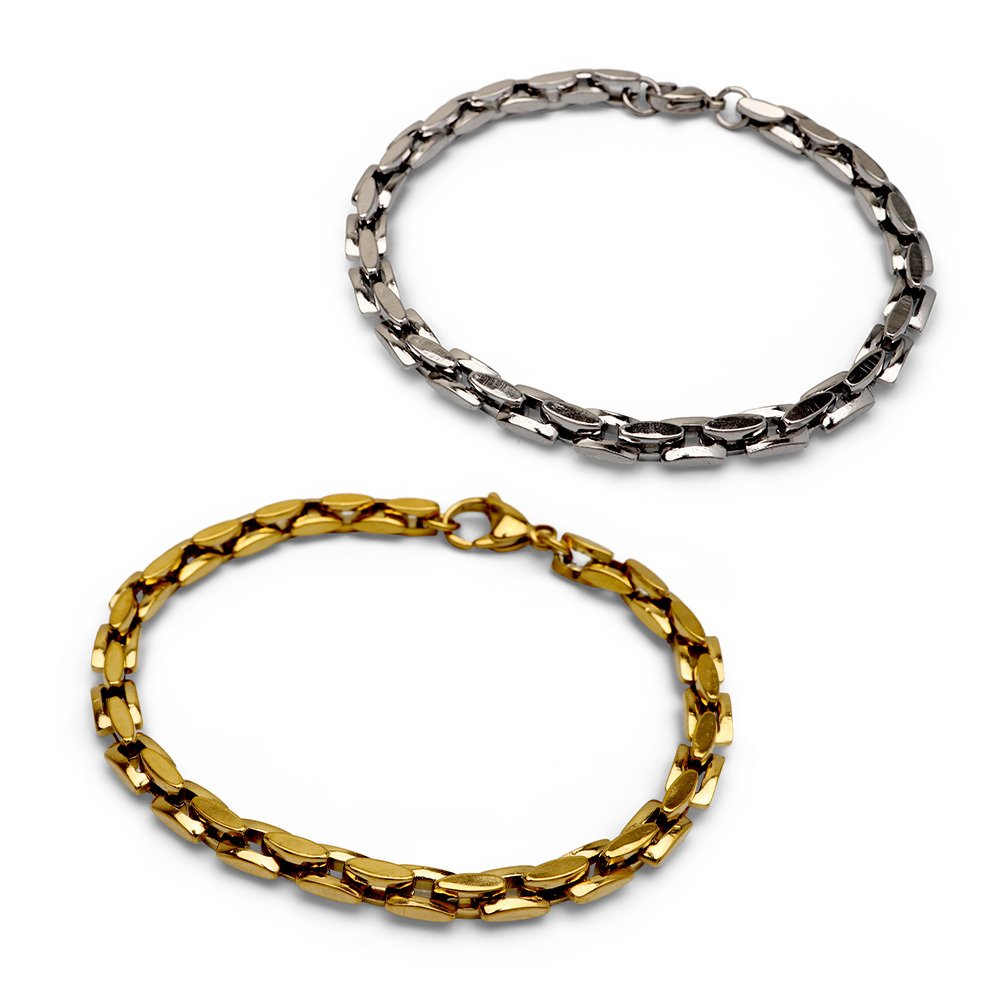 ステンレス 珍しい形状 チェーンブレスレット メンズブレスレット ゴールド シルバー スクエア シンプル 重厚感 存在感 メタル 男性 金属アレルギー対応
