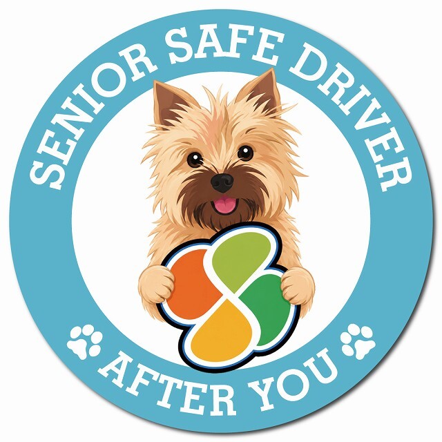 カーサイン 高齢者マーク SENIOR SAFE DRIVER ノーリッチテリア マグネット 強力 直径13cm 肉球 日本製 車 ステッカー